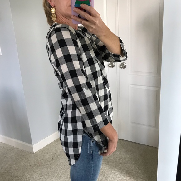 ❤️2 Small Left❤️Black Gingham Plaid Tunic Top - Picture 4 of 5